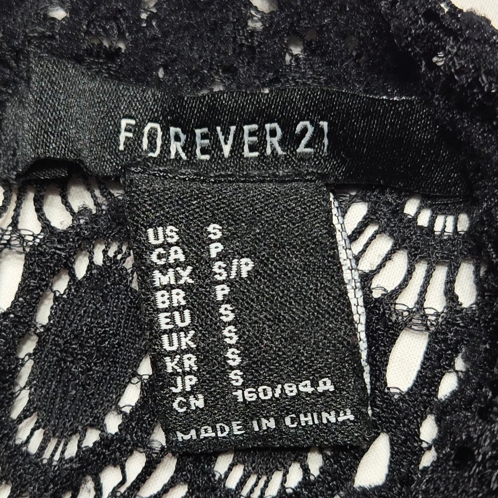 Forever 21 Lace Blouse Womens Small Black Mock Neck Sheer Gothic Romantic Top - Picture 13 of 13